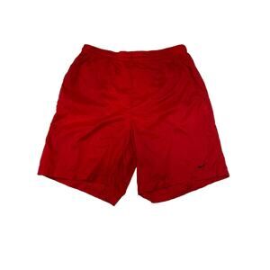 Vintage Nike Swim Trunks Medium Red Board Shorts Pockets Mesh Lined Swoosh 90s